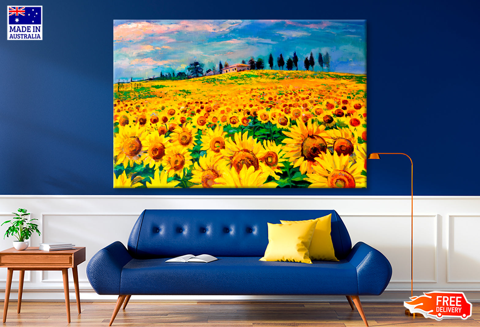 Oil Painting With Sunflower Field Wall Art Limited Edition High Quality Print