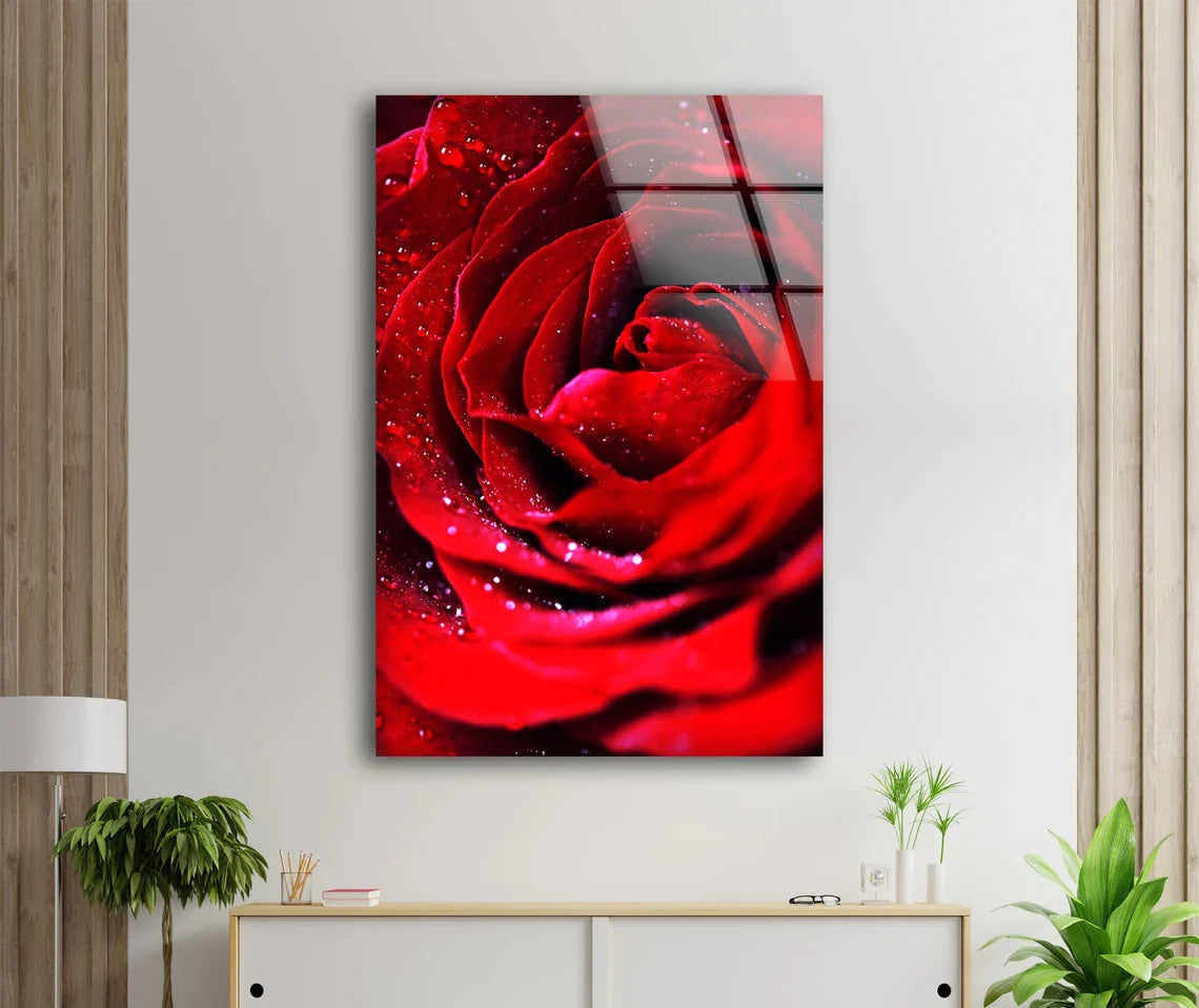 Red Flower With Water UV Direct Aluminum Print Australian Made Quality