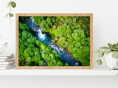 Tawhai Falls In Tongariro Park Glass Framed Wall Art, Ready to Hang Quality Print Without White Border Oak