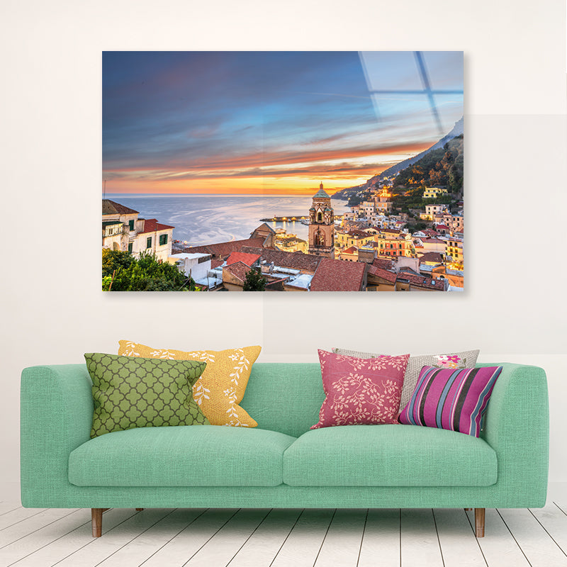 Beautiful Sky with Amalfi Coast Acrylic Glass Print Tempered Glass Wall Art 100% Made in Australia Ready to Hang