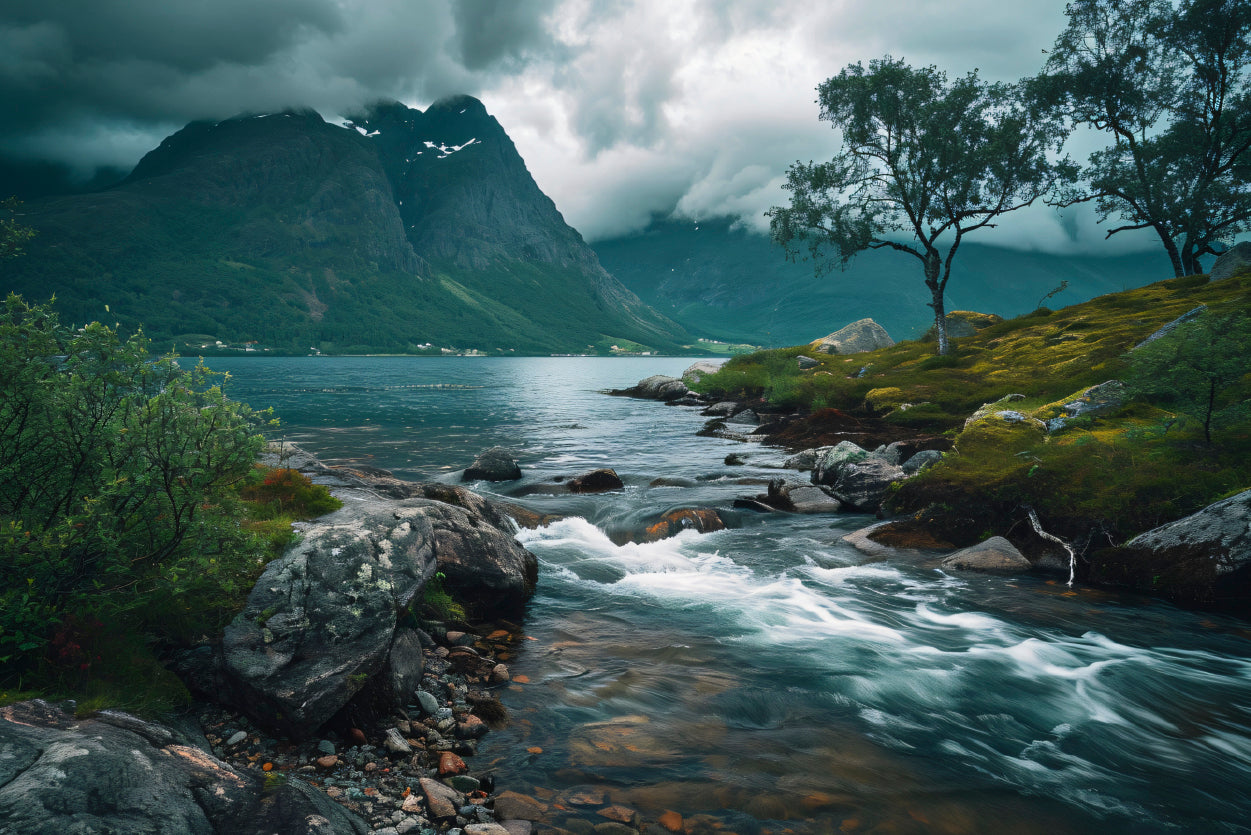 River Flowing Through a Valley with Trees & Mountains Home Decor Premium Quality Poster Print Choose Your Sizes