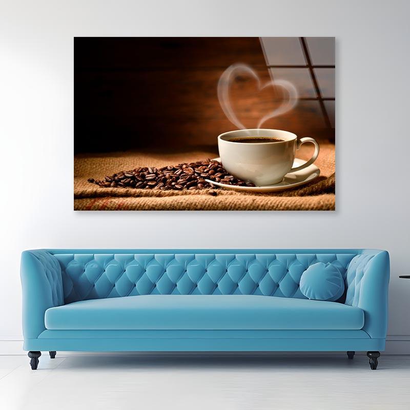 Cup Of Hot Coffee with Steam Acrylic Glass Print Tempered Glass Wall Art 100% Made in Australia Ready to Hang