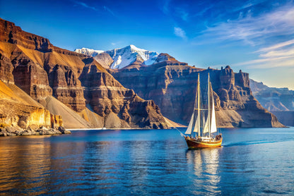 Sailboat Sailing In the Sea, Mountains in Greece Print 100% Australian Made