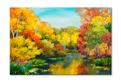 Colorfull Autumn Forest Oil Painting Wall Art Limited Edition High Quality Print Stretched Canvas None