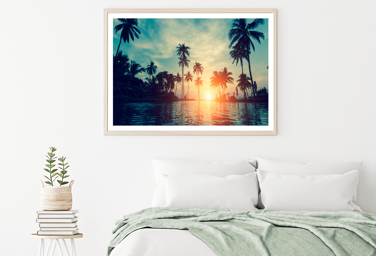 Sunset With Palm Trees in Beach Home Decor Premium Quality Poster Print Choose Your Sizes