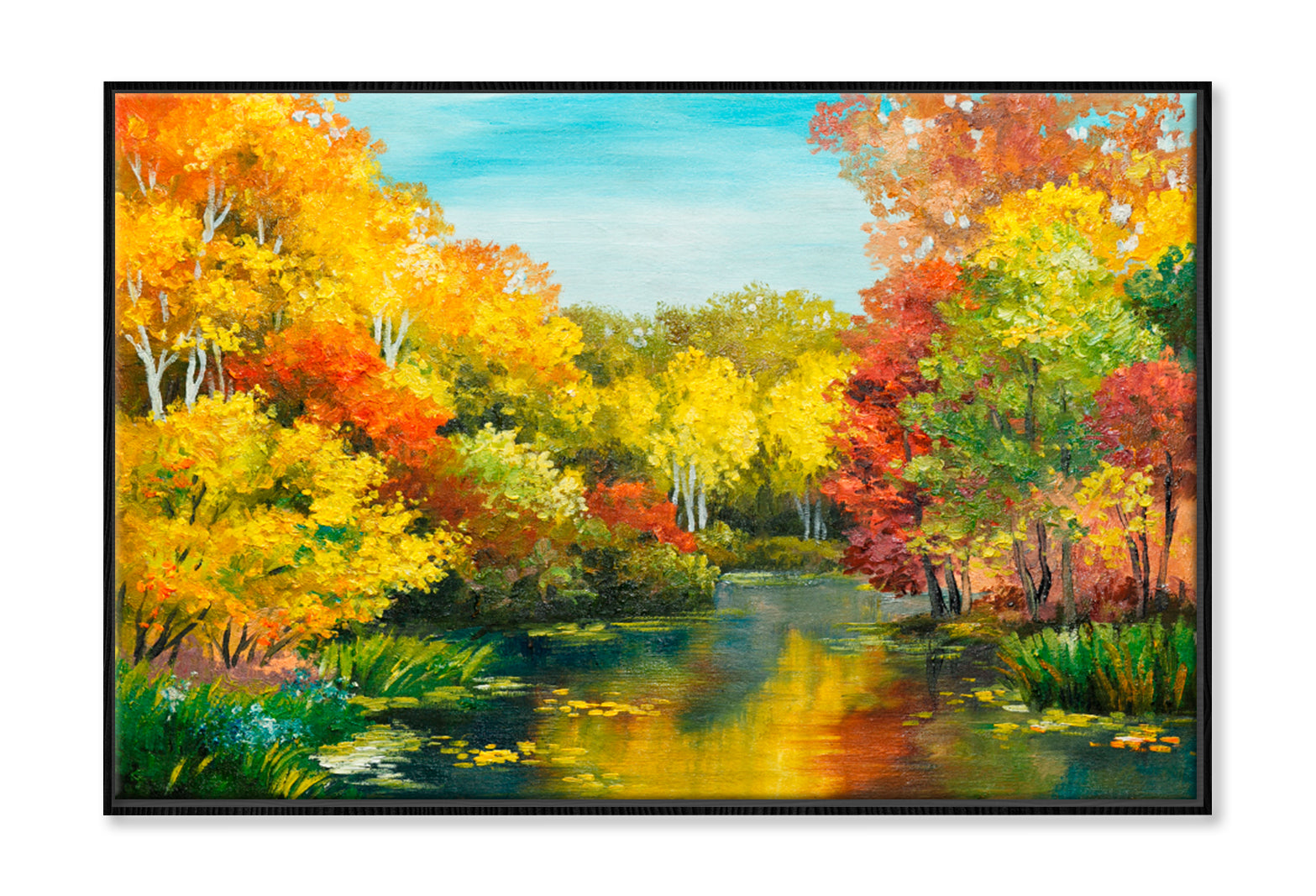 Colorfull Autumn Forest Oil Painting Wall Art Limited Edition High Quality Print Canvas Box Framed Black