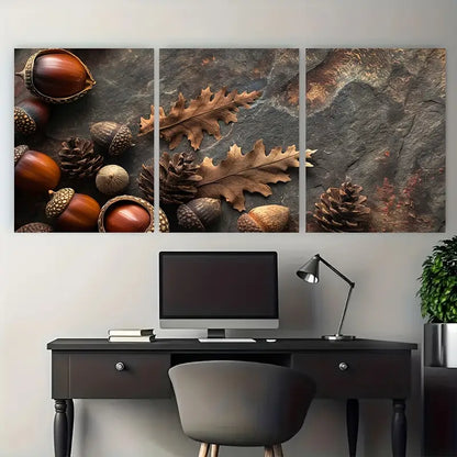 3pcs Rustic Acorn and Pinecone Nature Metal Print Ready to Hang Art