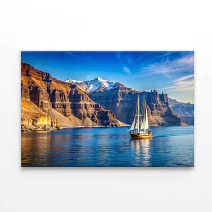 Sailboat Sailing In the Sea, Mountains in Greece Print 100% Australian Made