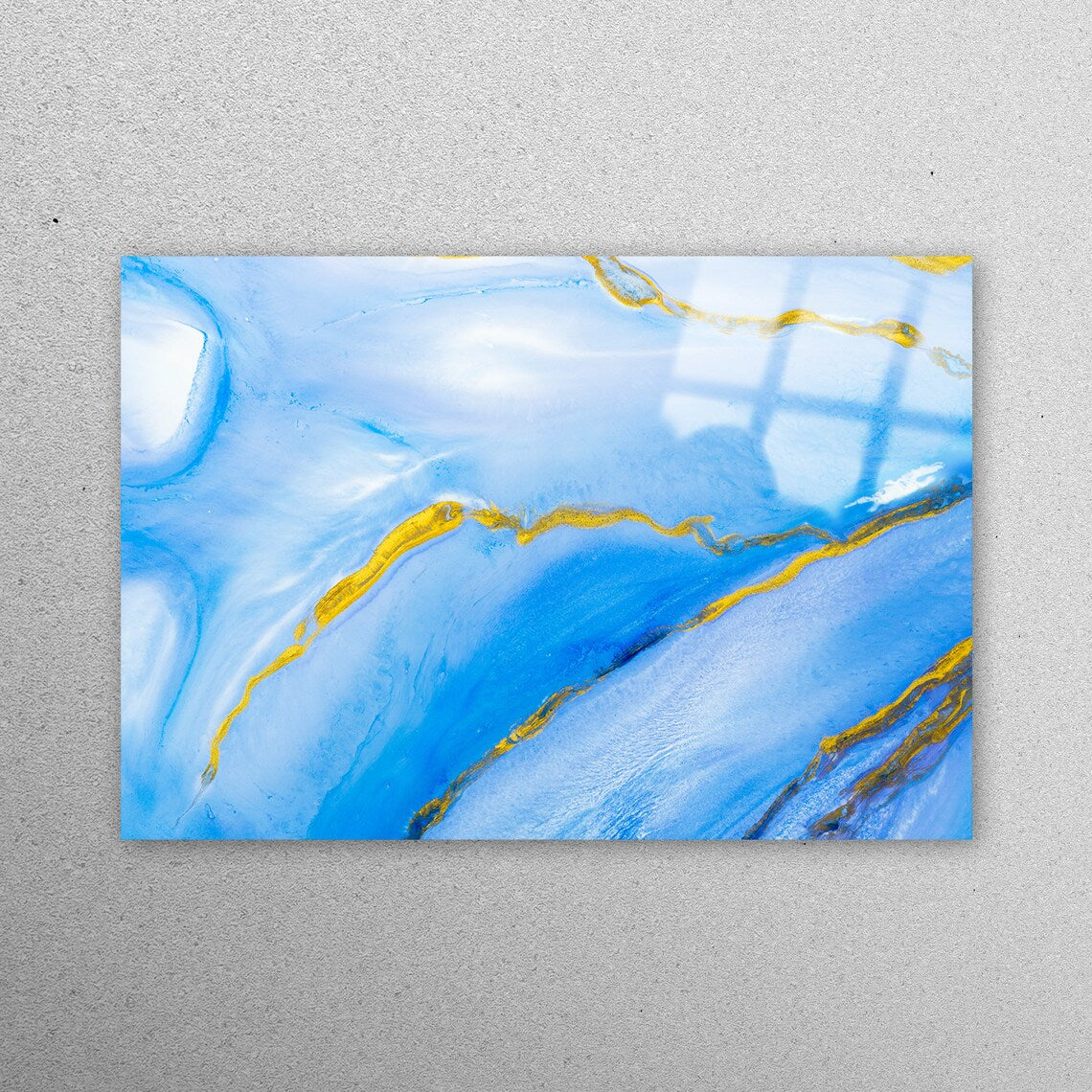 Blue Gold Alcohol Ink Acrylic Glass Print Tempered Glass Wall Art 100% Made in Australia Ready to Hang