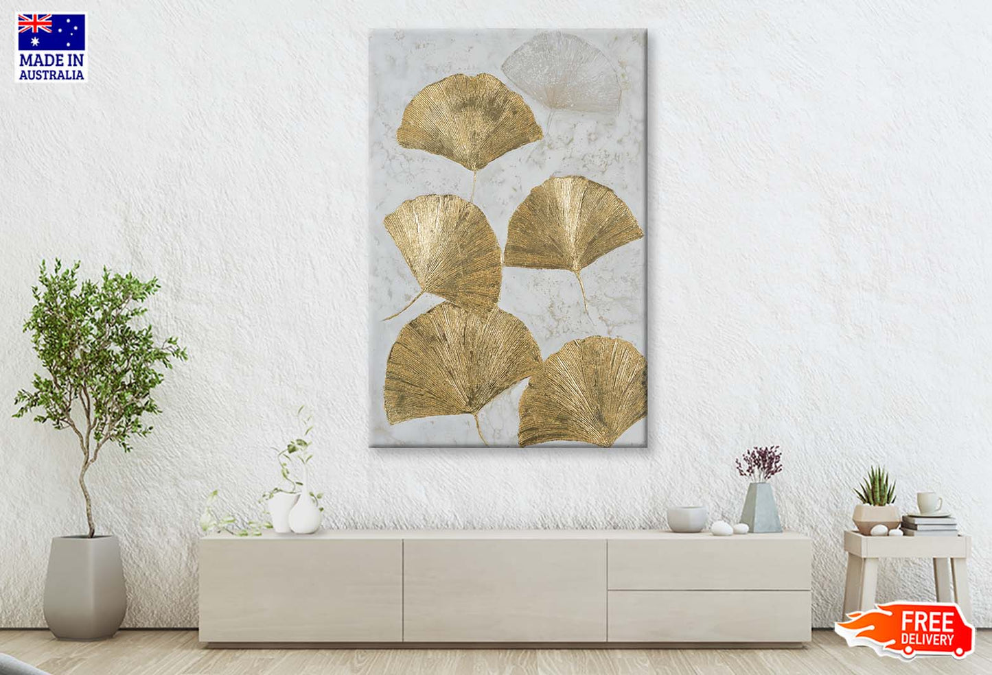 Gold Leaf Art, Ginkgo Leaf, Texture Wall Art Limited Edition High Quality Print