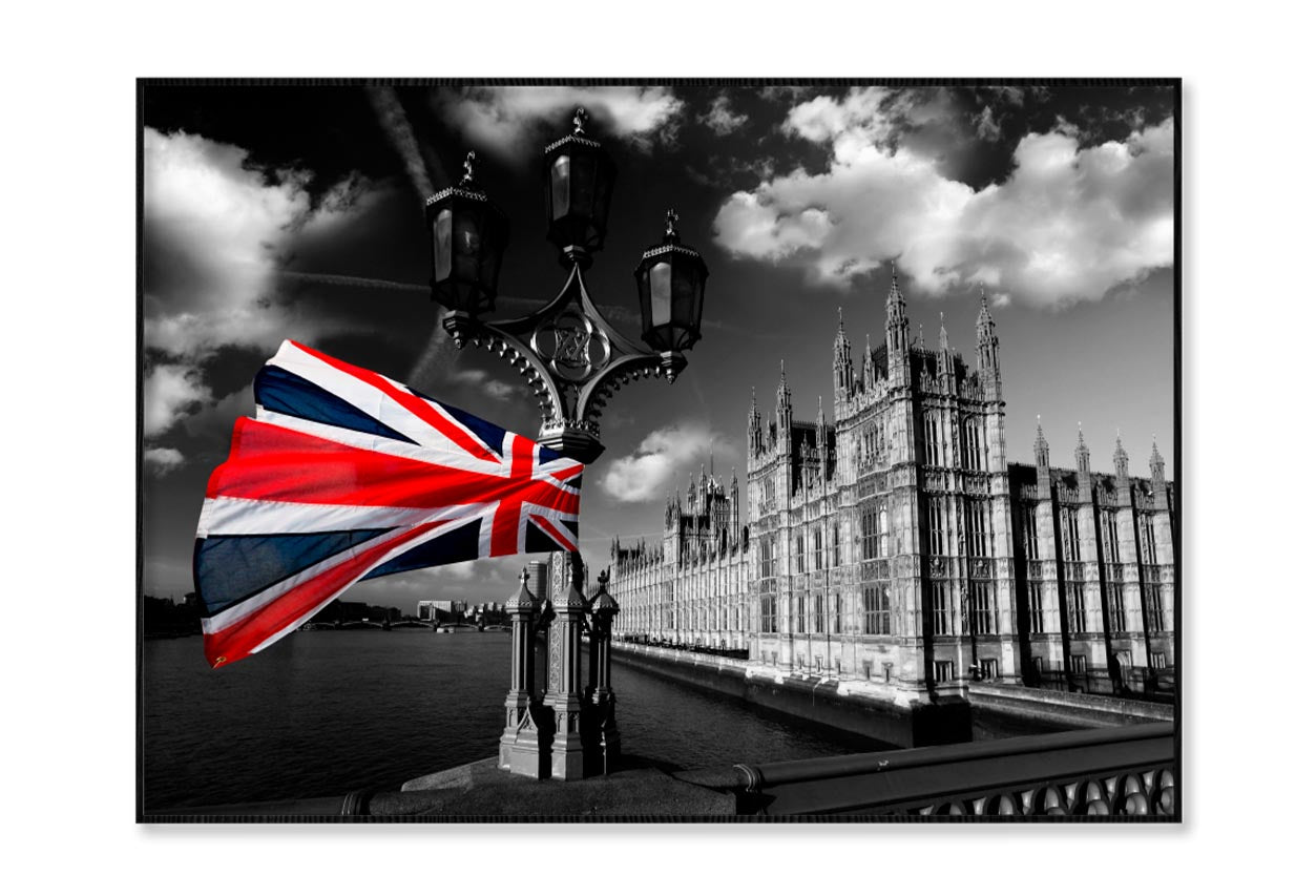 Houses Of Parliament with Flag of England, London, UK Home Decor Premium Quality Poster Print Choose Your Sizes