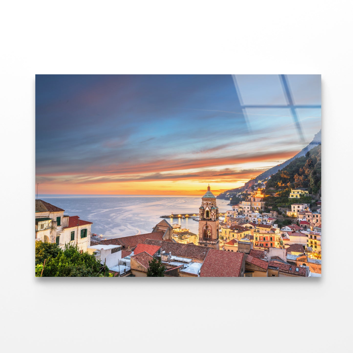 Beautiful Sky with Amalfi Coast Acrylic Glass Print Tempered Glass Wall Art 100% Made in Australia Ready to Hang