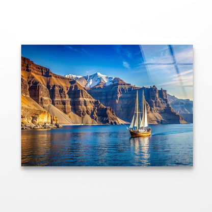 Sailboat Sailing In the Sea, Mountains in Greece Acrylic Glass Print Tempered Glass Wall Art 100% Made in Australia Ready to Hang