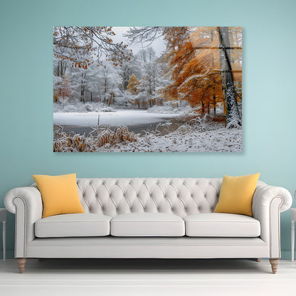 Winter with Autumn Leaves Acrylic Glass Print Tempered Glass Wall Art 100% Made in Australia Ready to Hang