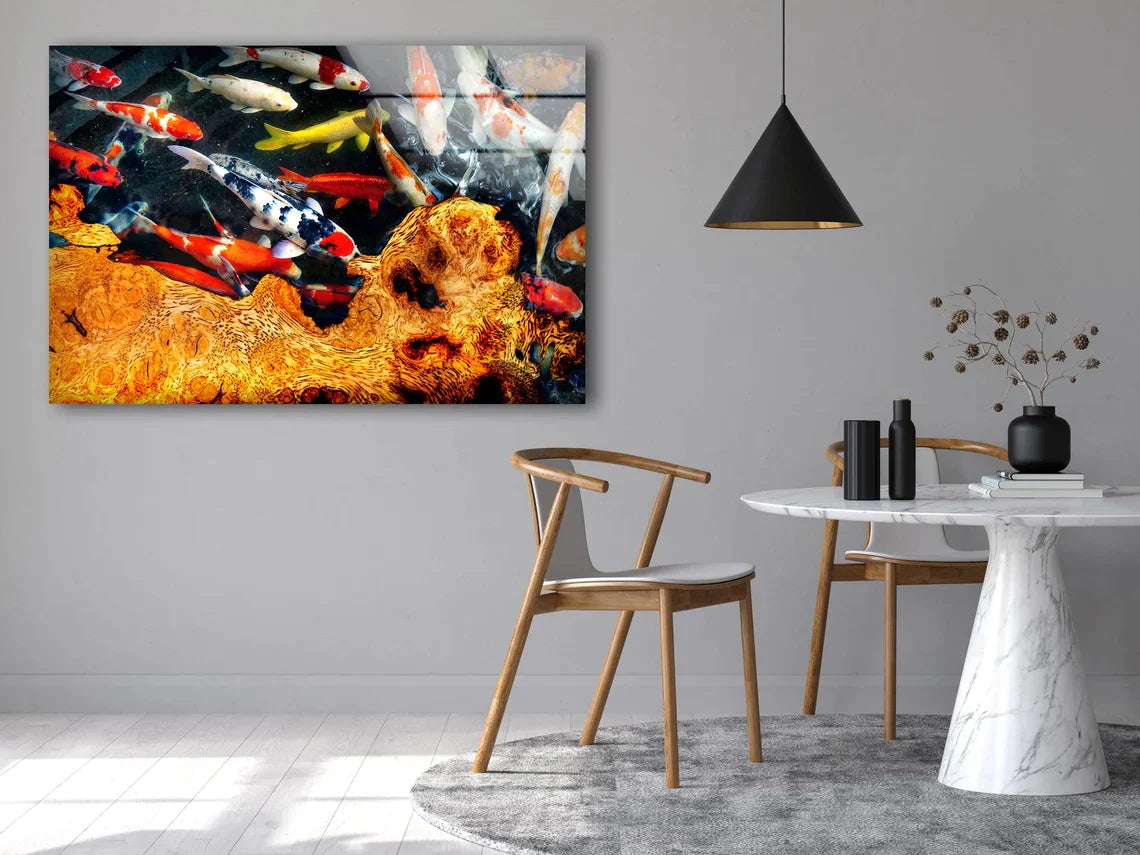 Koi Fish & Table View UV Direct Aluminum Print Australian Made Quality