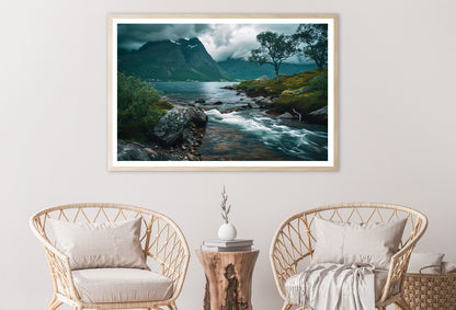 River Flowing Through a Valley with Trees & Mountains Home Decor Premium Quality Poster Print Choose Your Sizes