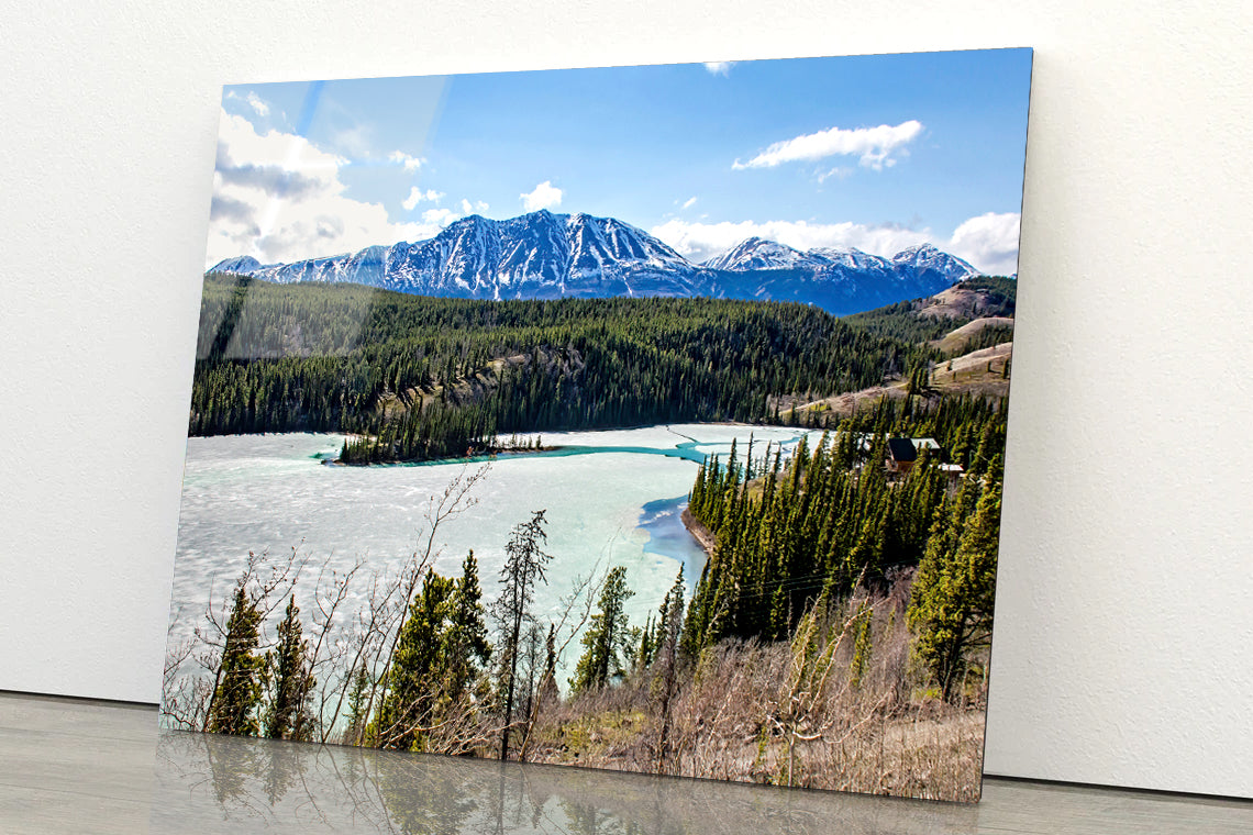 A Serene River with Trees Towering Mountains Acrylic Glass Print Tempered Glass Wall Art 100% Made in Australia Ready to Hang