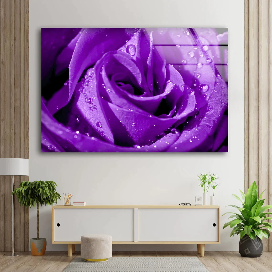 Droplet on Purple Rose UV Direct Aluminum Print Australian Made Quality