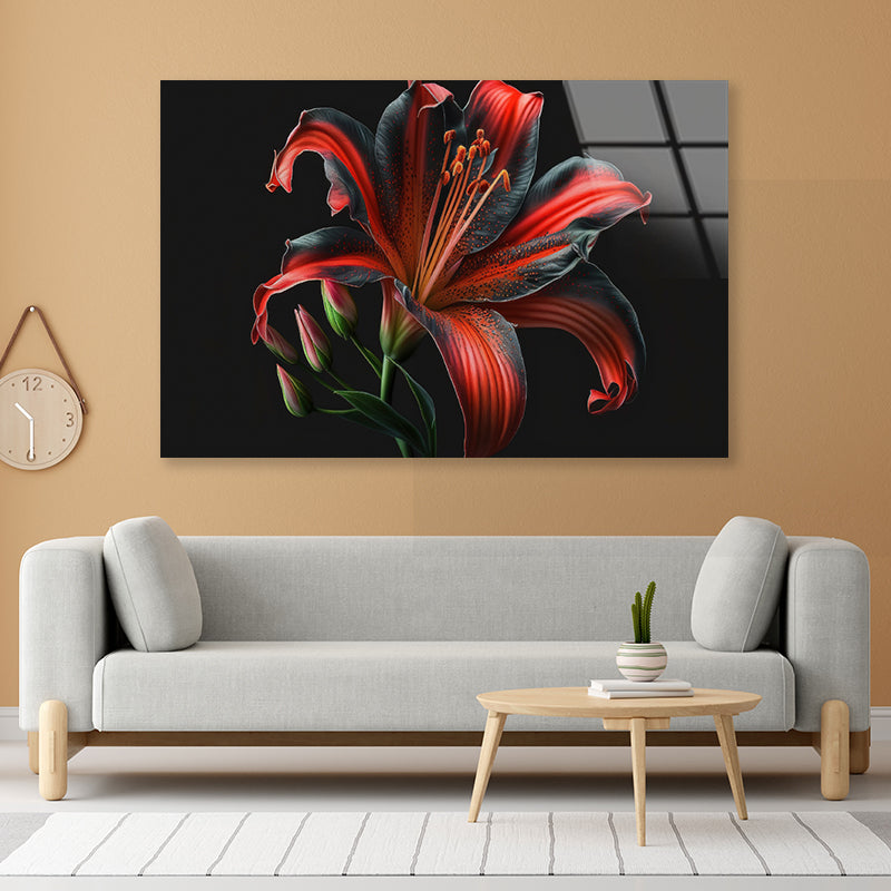 View of Lily Blossom Acrylic Glass Print Tempered Glass Wall Art 100% Made in Australia Ready to Hang