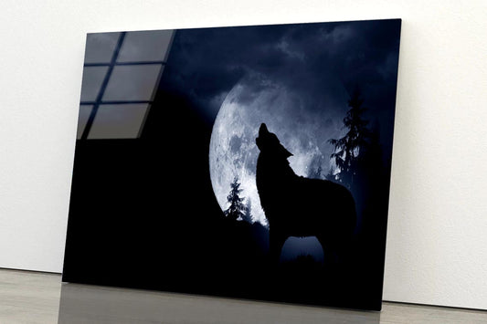 Wolf Howling at The Moon in The Dark Acrylic Glass Print Tempered Glass Wall Art 100% Made in Australia Ready to Hang