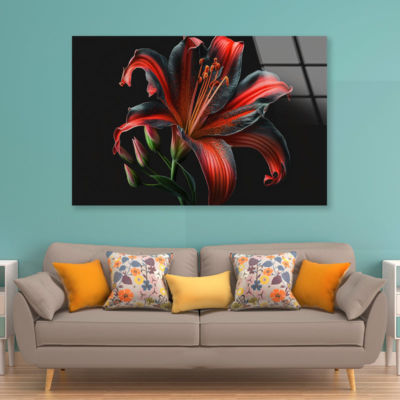 View of Lily Blossom Acrylic Glass Print Tempered Glass Wall Art 100% Made in Australia Ready to Hang