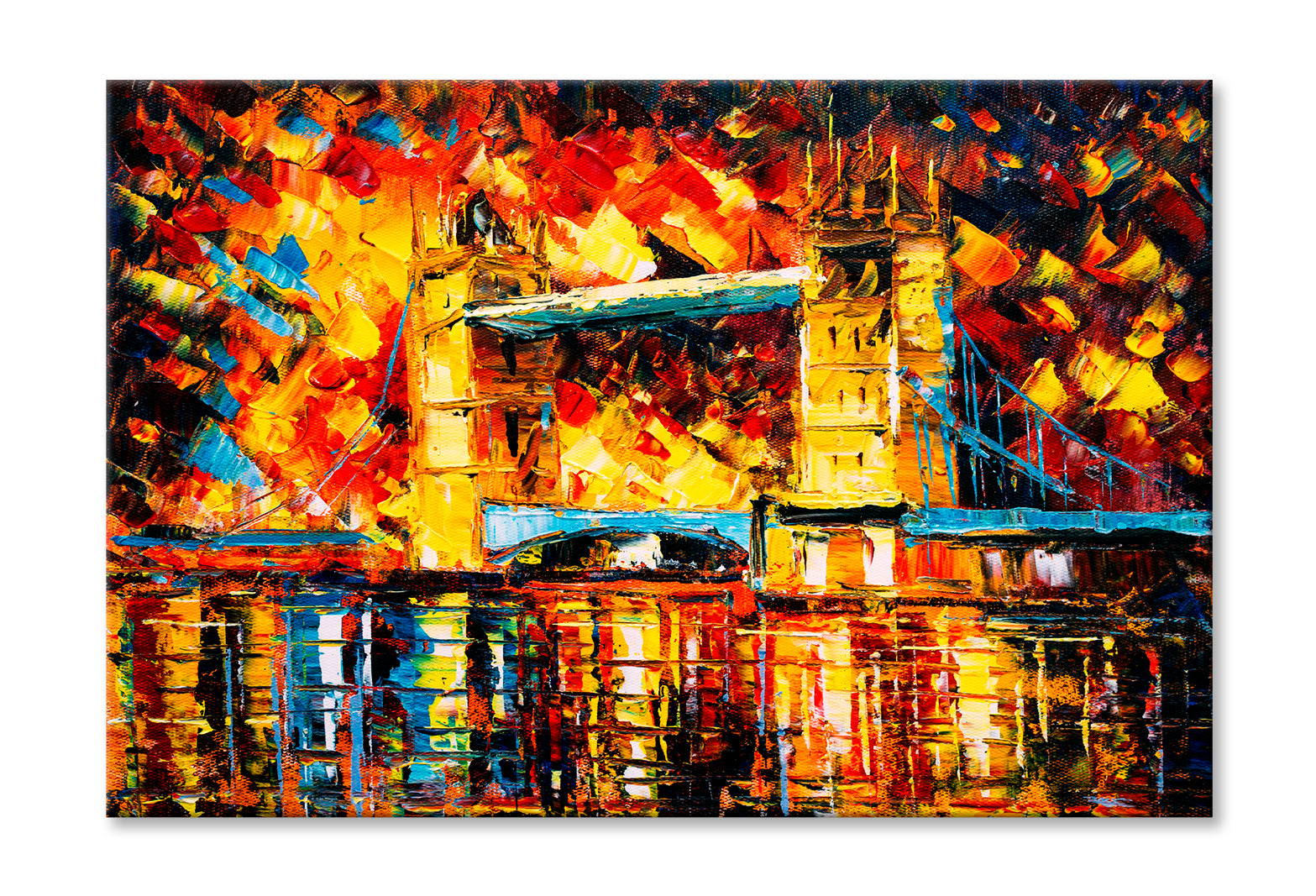 London Bridge, United Kingdom Colorful Oil Painting Wall Art Limited Edition High Quality Print Stretched Canvas None