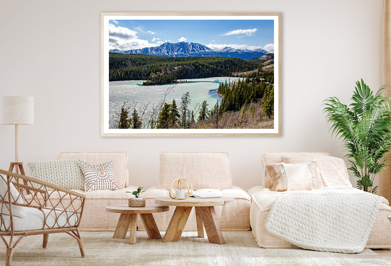 A Serene River with Trees Towering Mountains Home Decor Premium Quality Poster Print Choose Your Sizes