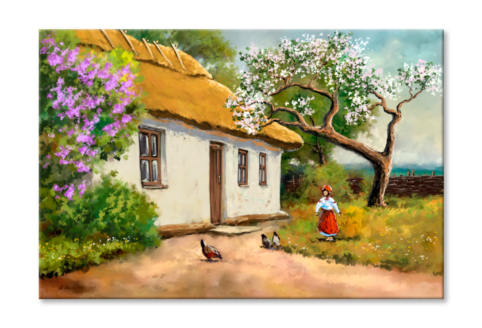 House Garden View Oil Painting Wall Art Limited Edition High Quality Print Stretched Canvas None