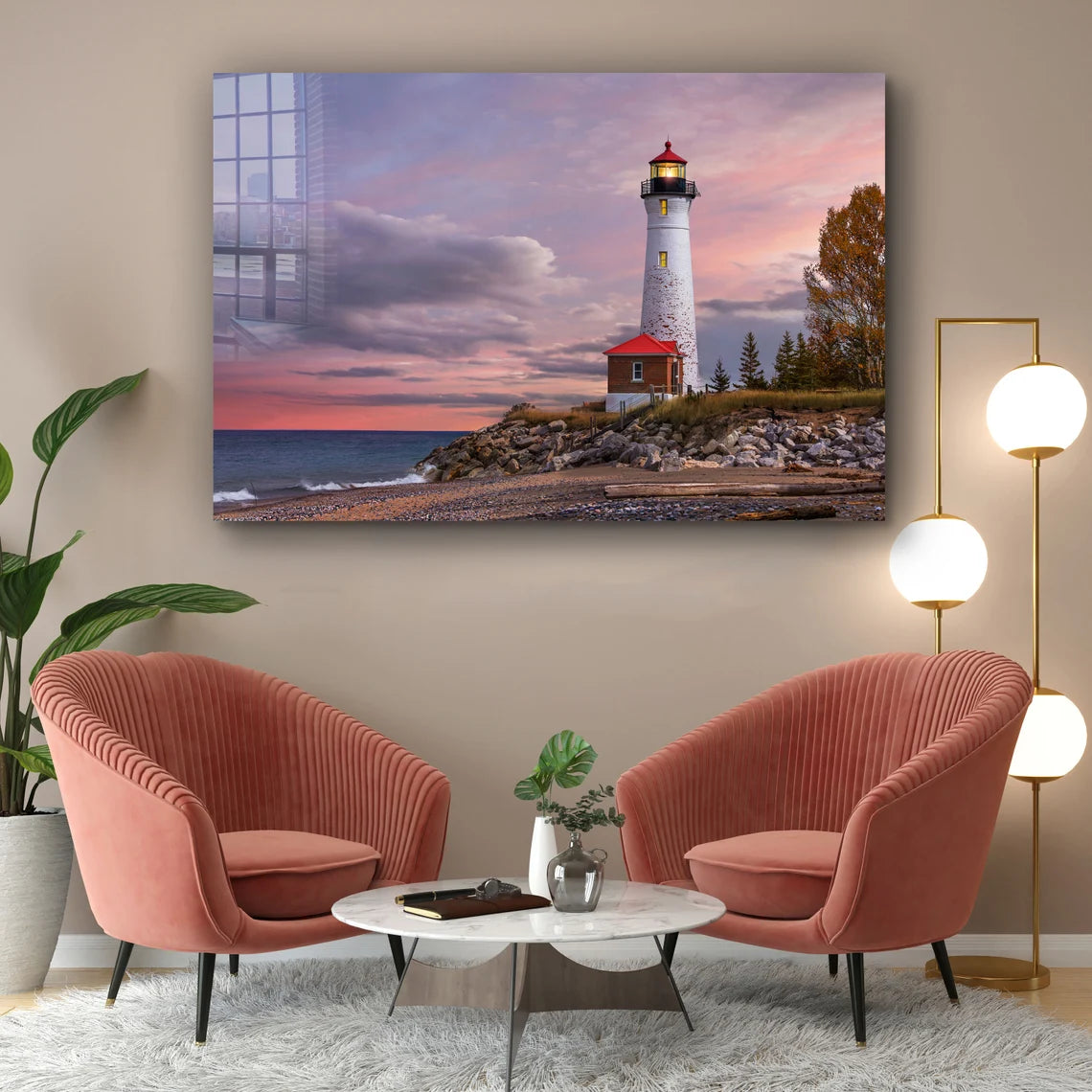 Lighthouse Pink Sunset UV Direct Aluminum Print Australian Made Quality