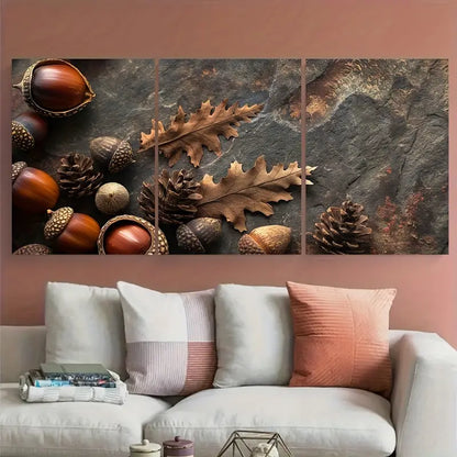 3pcs Rustic Acorn and Pinecone Nature Metal Print Ready to Hang Art