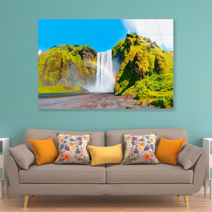 Icelandic View Waterfall and Amazing Rainbow Acrylic Glass Print Tempered Glass Wall Art 100% Made in Australia Ready to Hang