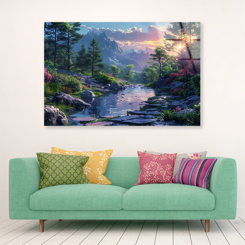 Sunset in the Mountains Acrylic Glass Print Tempered Glass Wall Art 100% Made in Australia Ready to Hang