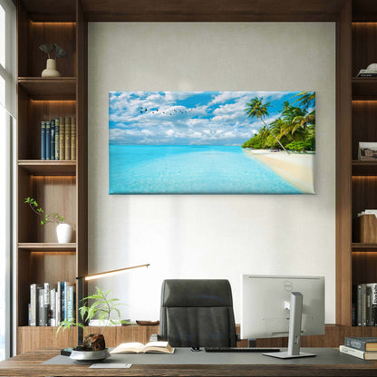 Maldives Blue Ocean Beach Wall Art Canvas Office Home Room Framed 120x60cm