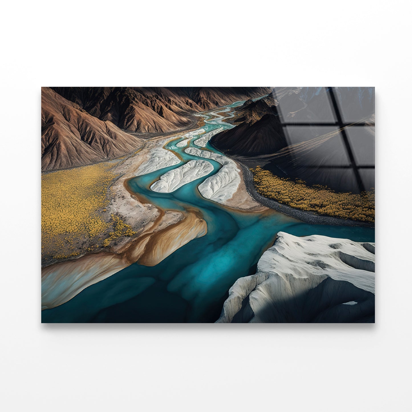 High Angle View of a River, Mountains Acrylic Glass Print Tempered Glass Wall Art 100% Made in Australia Ready to Hang