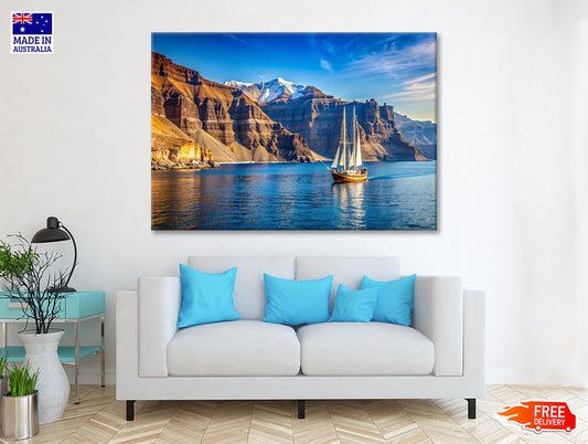 Sailboat Sailing In the Sea, Mountains in Greece Print 100% Australian Made