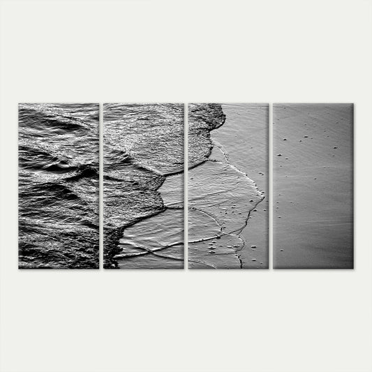 4pcs Black White Ocean Wave Sea Beach Coast Wall Art Canvas Framed 45x80cm - High Quality Print 100% Australian Made Wall Canvas Ready to Hang
