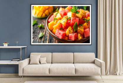 Fruit Salad Featuring Juicy Watermelon, Pineapple, And Mango with A Hint of Mint Home Decor Premium Quality Poster Print Choose Your Sizes