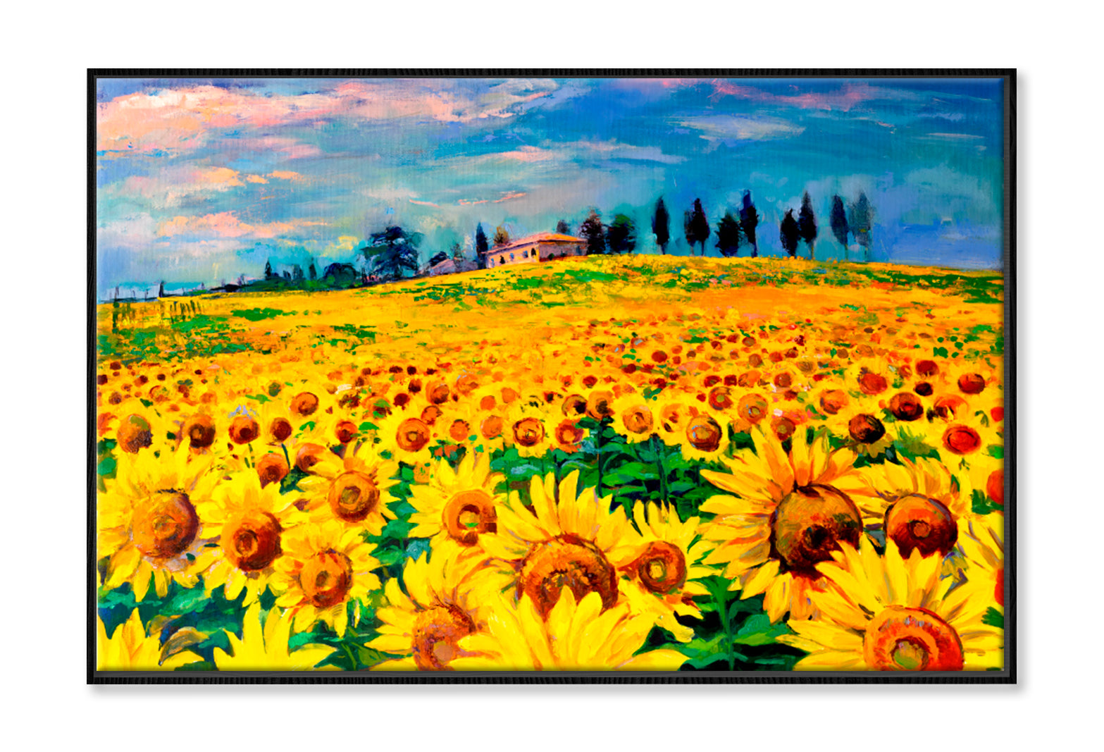 Oil Painting With Sunflower Field Wall Art Limited Edition High Quality Print Canvas Box Framed Black