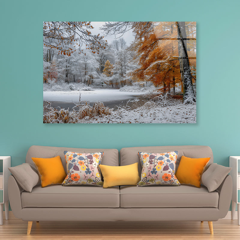 Winter with Autumn Leaves Acrylic Glass Print Tempered Glass Wall Art 100% Made in Australia Ready to Hang