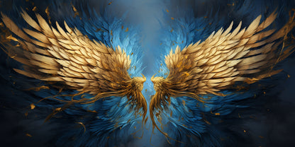 Gold Angel Wings Blue Oil Painting Wall Art Canvas Office Home Room Framed 120x60cm