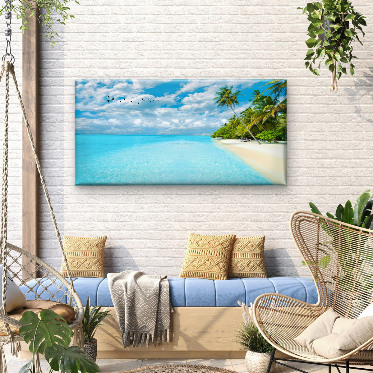 Maldives Blue Ocean Beach Wall Art Canvas Office Home Room Framed 120x60cm