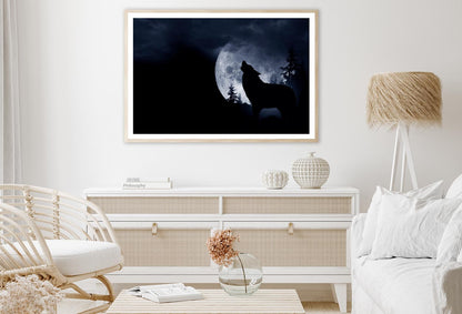 Wolf Howling at The Moon in The Dark Home Decor Premium Quality Poster Print Choose Your Sizes