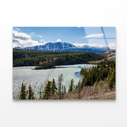 A Serene River with Trees Towering Mountains Acrylic Glass Print Tempered Glass Wall Art 100% Made in Australia Ready to Hang