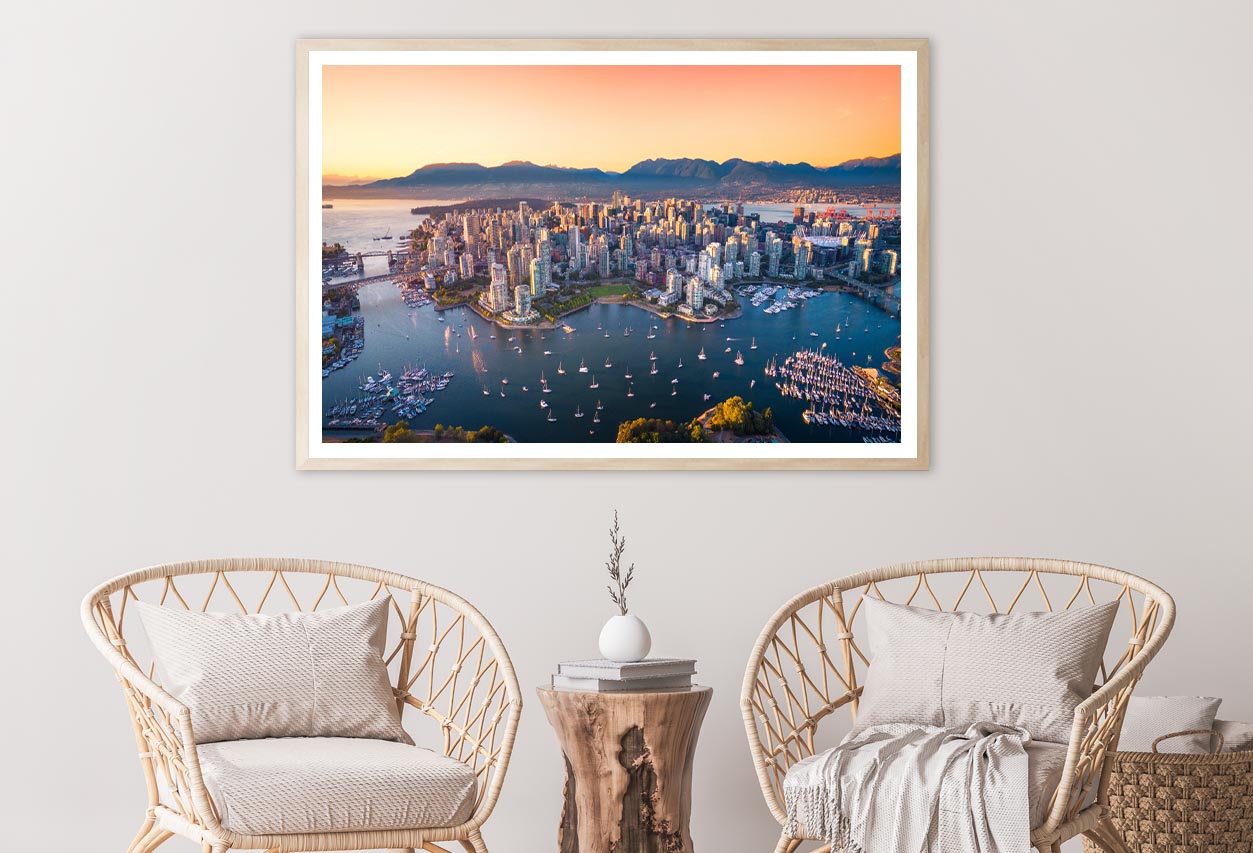 Beautiful Aerial View of Downtown Vancouver Skyline, British Columbia, Canada at Sunset Home Decor Premium Quality Poster Print Choose Your Sizes