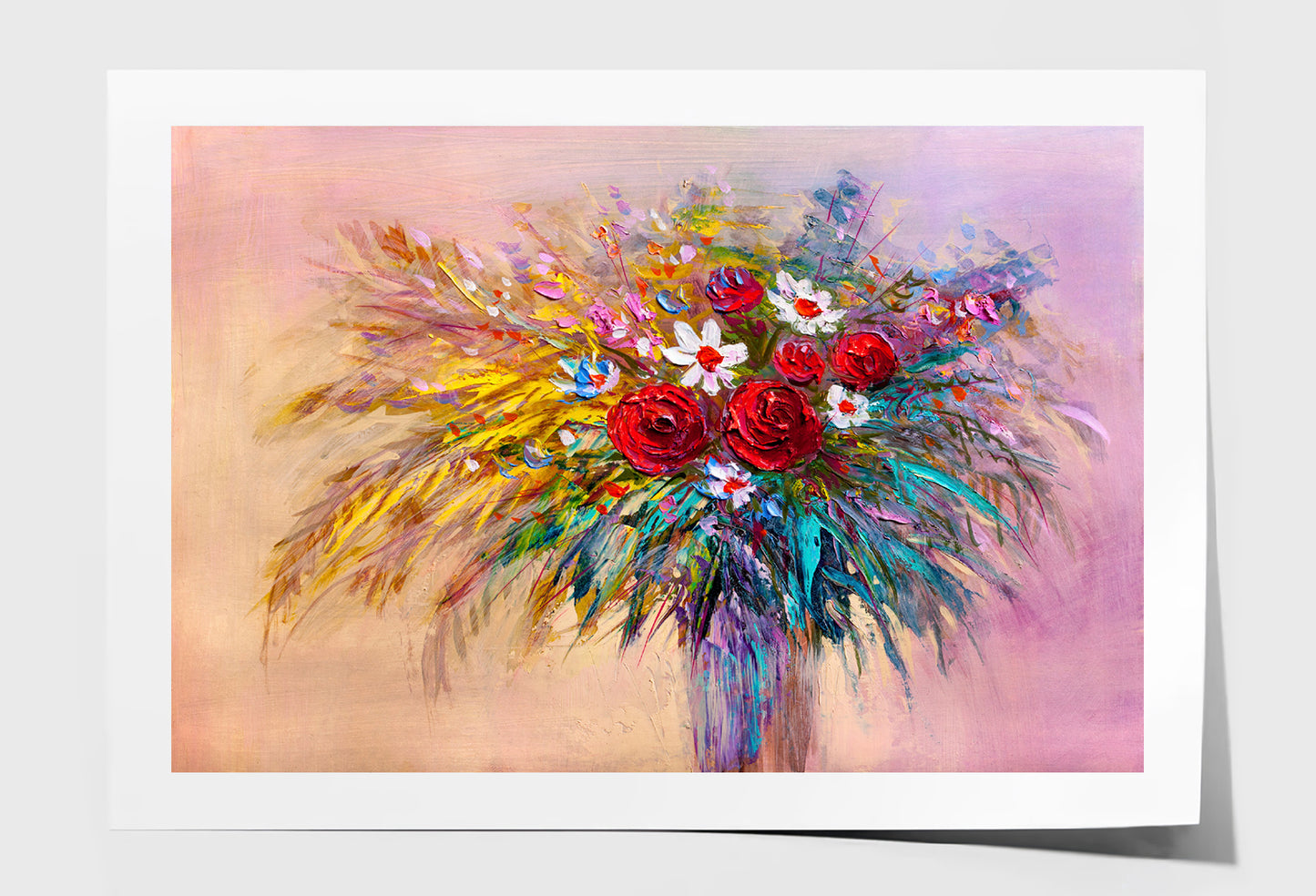 Red Roses Bouquet Flowers Oil Painting Wall Art Limited Edition High Quality Print Unframed Roll Canvas None