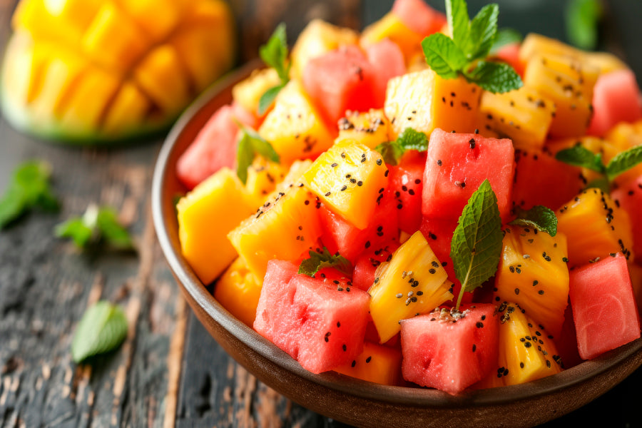 Fruit Salad Featuring Juicy Watermelon, Pineapple, And Mango with A Hint of Mint Wall Art Decor 100% Australian Made