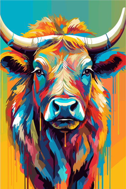 Colorful Highland Cow Bull Portrait 60x90cm Metal Print Ready to Hang