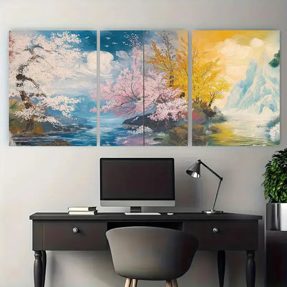 3pcs Cherry Blossoms & Autumn Leaves Metal Print Ready to Hang Art