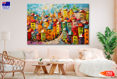 Colorful City Houses Oil Painting Wall Art Limited Edition High Quality Print