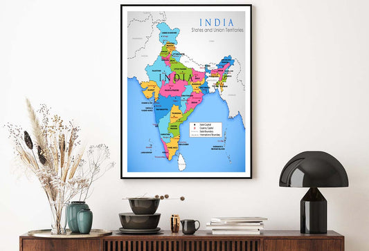 Illustration of Detailed Map of India Home Decor Premium Quality Poster Print Choose Your Sizes